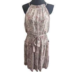 Stella & Julie NEW Halter Midi Dress Womens 4 Beige Paisley Print Flowy Boho